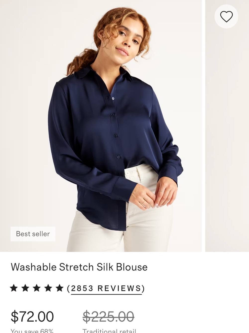 Quince Navy Stretch Silk Button-Down Blouse